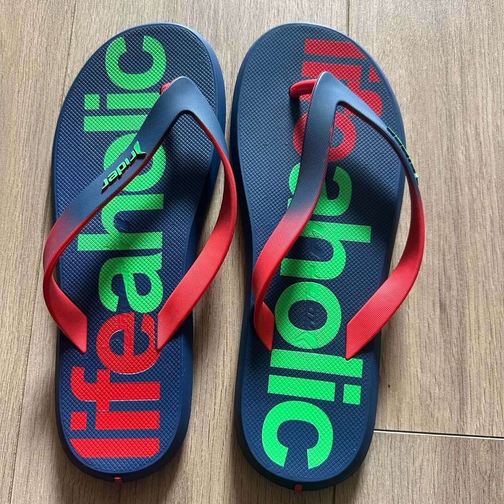 Rider Men's flip-flops Navy Blue /Red/ Green, size 10, Made in Brazil